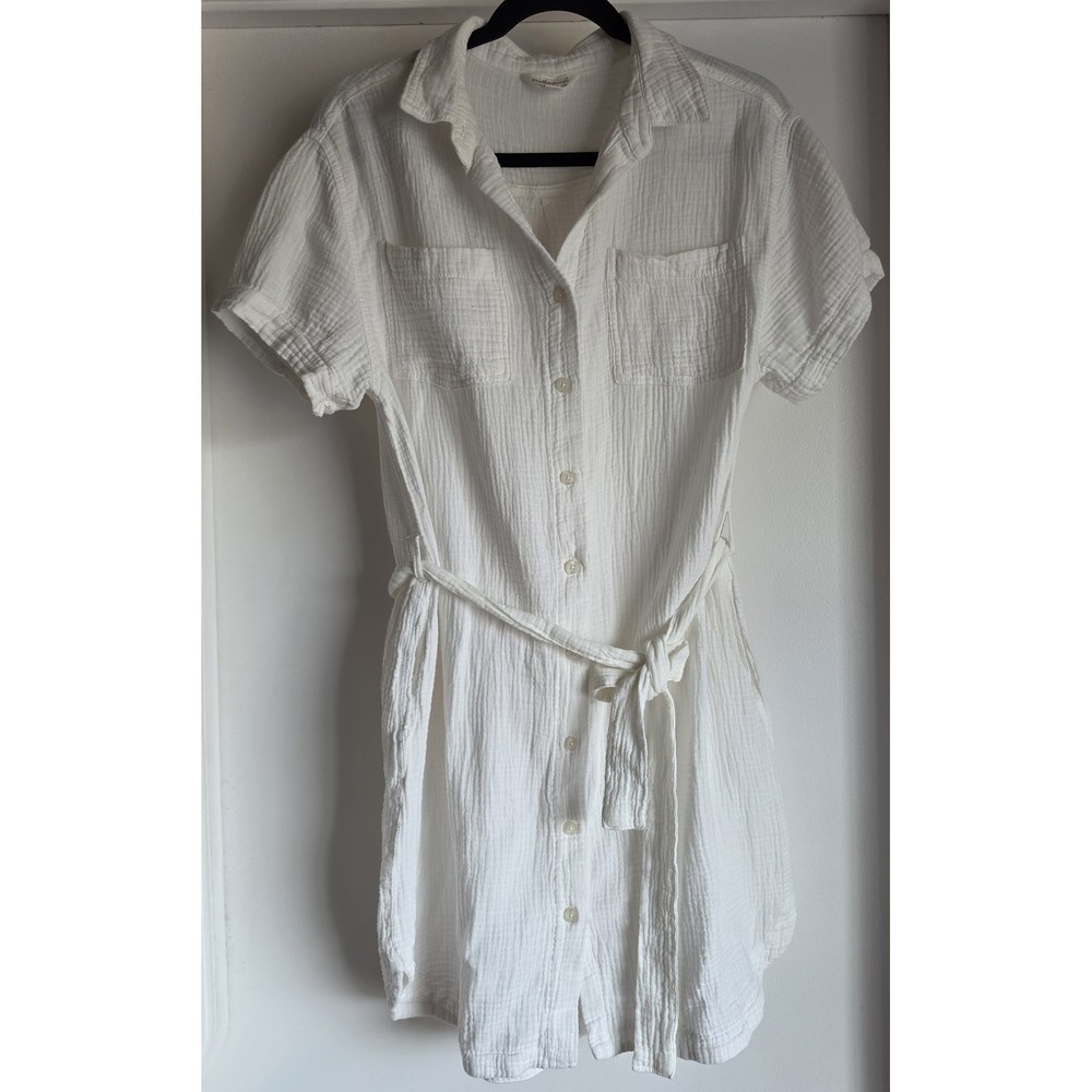 Weatherproof Women M White Cotton Shirt Dress Collared Casual Sundress Classic